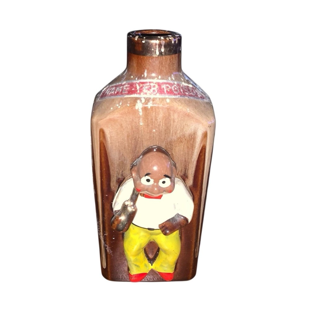 1950's Redware Liquor Whiskey Bottle ~ El Stinko Pom Pom Juice Made in Japan